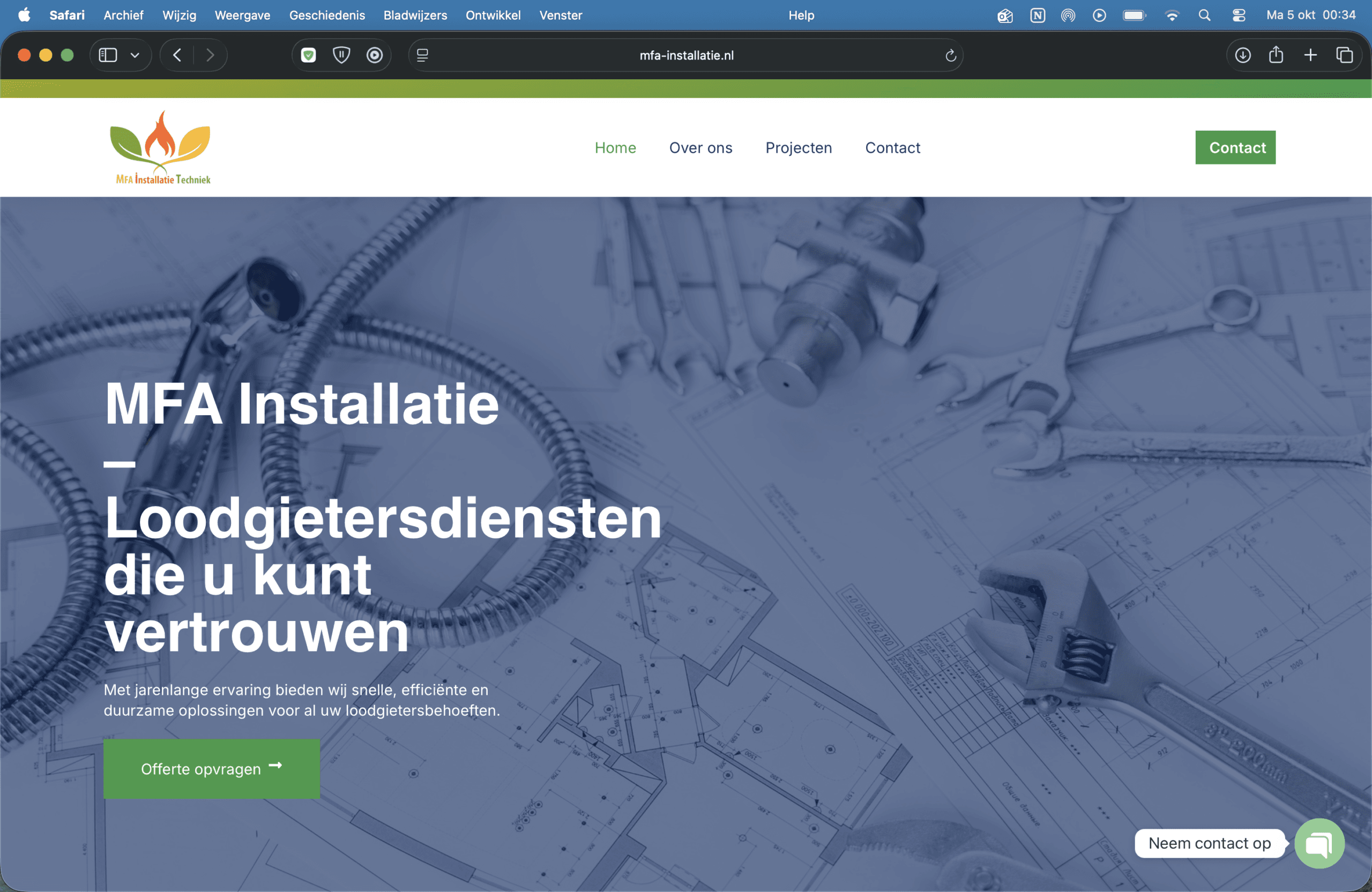 Website van MFA Installaties